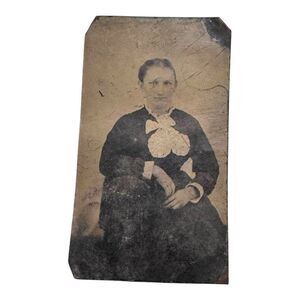 Vintage 19th Century Tintype Photograph Of A Young Woman In Victorian Dress